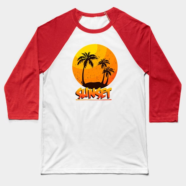 Sunset Palm Tree Baseball T-Shirt by Ubold